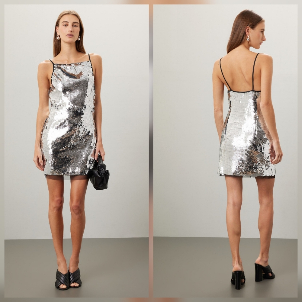 SIMONMILLER Sequin Cocktail A-line Sleeveless Square Neck Side Zipper Size 6